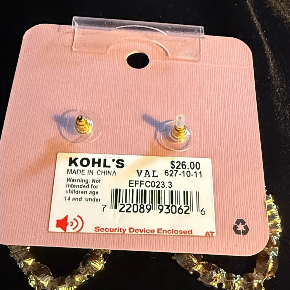 3/$20 Kohl's Pink and Purple Crystal Heart Earrings New with Tags - Picture 2 of 2